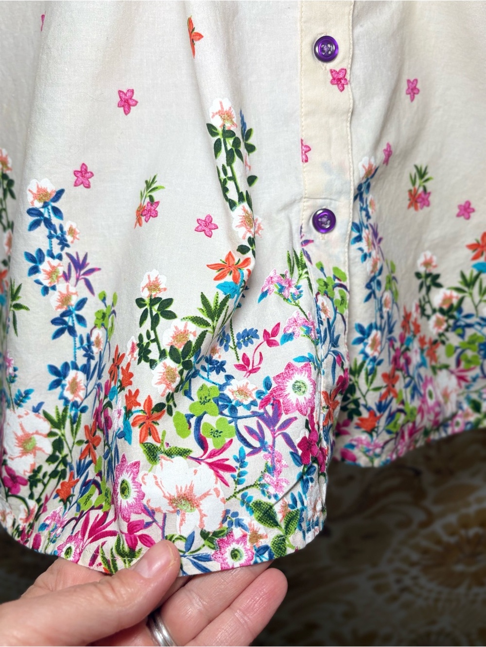 Vermont Country Store 100% Cotton Floral Blouse | Cottage Garden Button Top - Picture 7 of 11